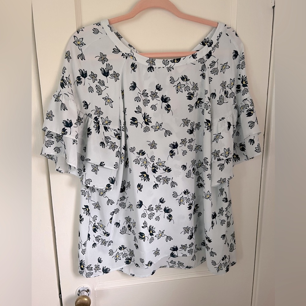 LOFT Floral Blouse - White and Black